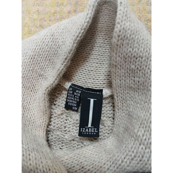 Isabel london womens medium cream beige wool blend hi neck poncho sweater - Picture 5 of 6